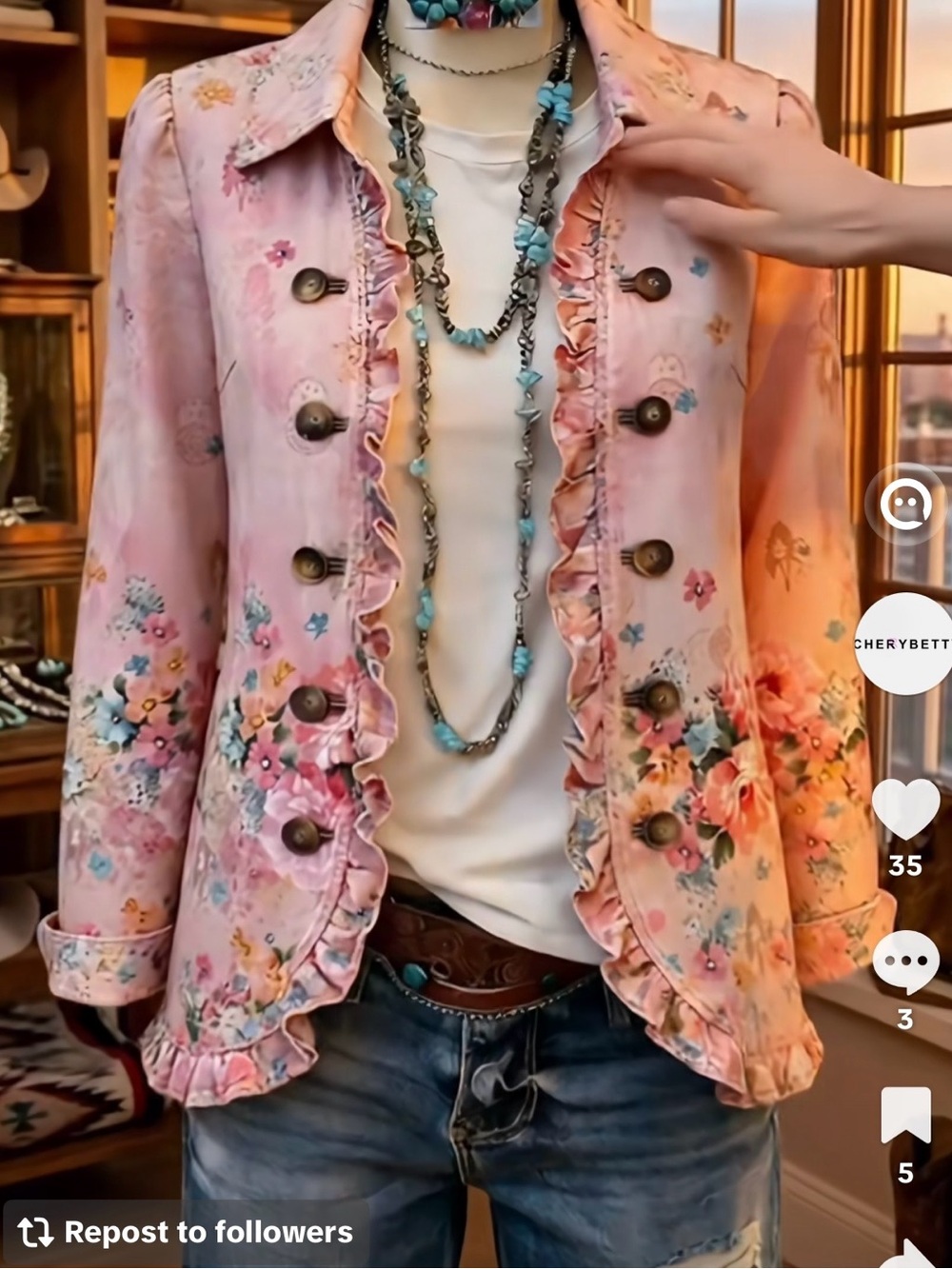 New With Tags!  Women's Pink Floral Ruffle Button Jacket Large